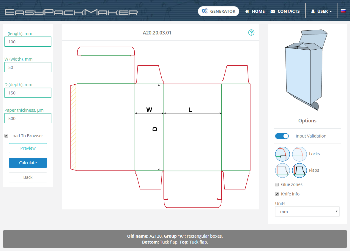 Online cardboard package designer Throughout Card Box Template Generator