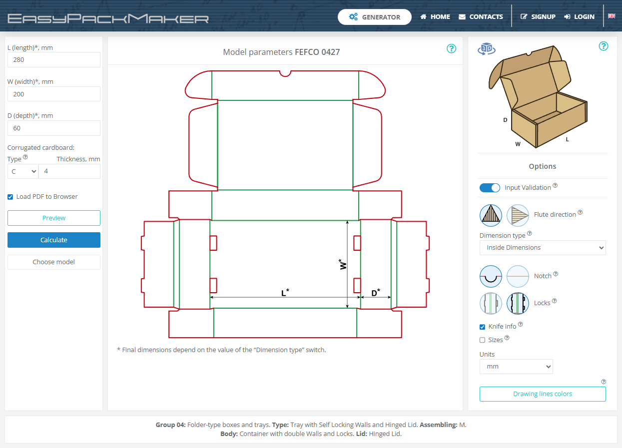 Online cardboard package designer